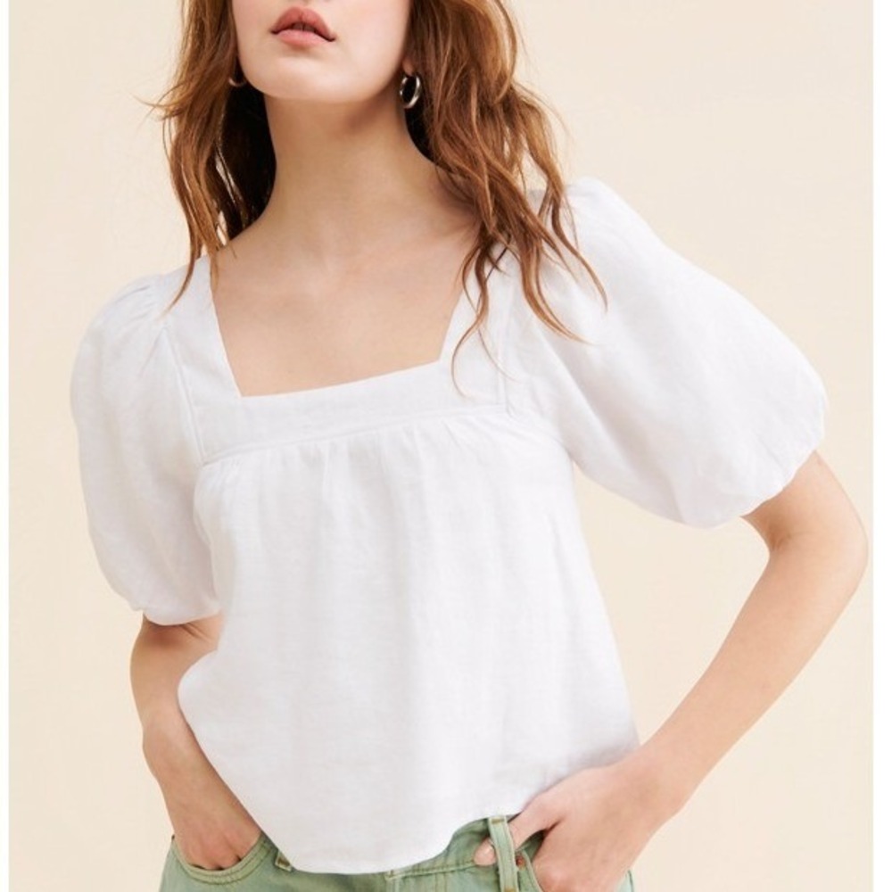 Sancia Gretta Cross Back Linen Top in Cream Size Small